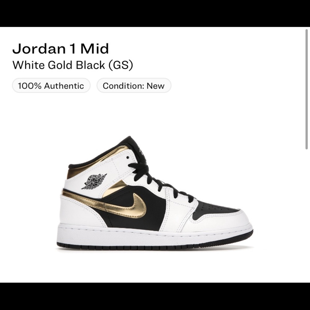 Air Jordan 1 Mid White Black Gold GS Shoes